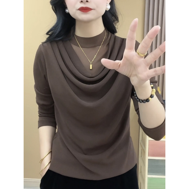 Dámsky top z čipky a polyesteru (95%+), dlhé rukávy, plisované detaily, mestský štýl