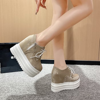 Női platformos cipő, kerek orrú, PU felsőrész, oldalsó cipzár, gumitalp, sarok >8 cm