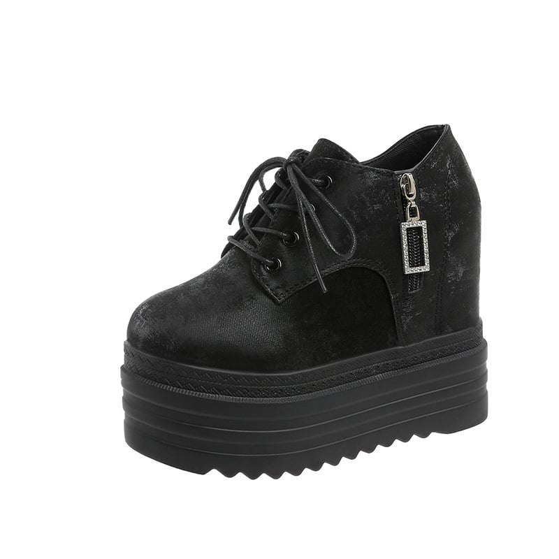 Női platformos cipő, kerek orrú, PU felsőrész, oldalsó cipzár, gumitalp, sarok >8 cm