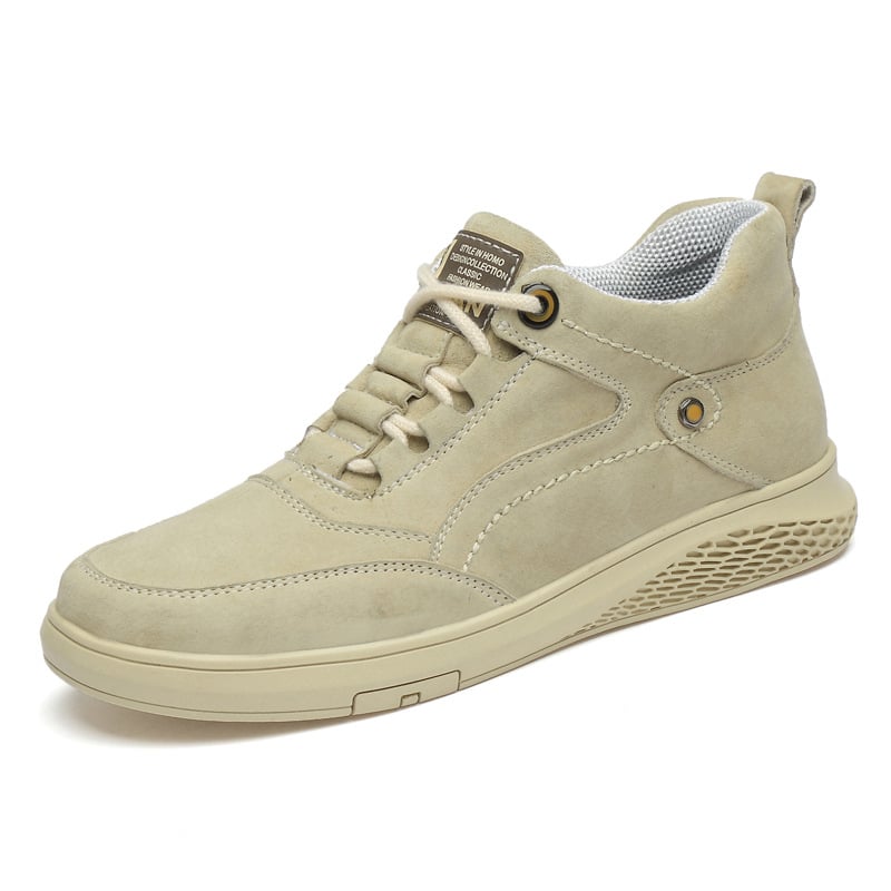 7 cm rejtett magasságnövelésű sneaker, felső része disznó bőrből, kerek orr, fűzős, gumi talp