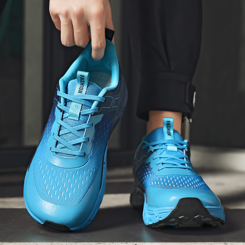 Férfi sportos-casual cipő széles orrú, Flyknit felsőrész, lélegző háló, vastag talp, fűzővel