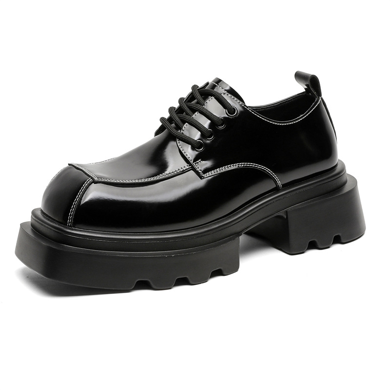 Férfi üzleti hivatalos cipő, négyszögletes orr, magasságot növelő, gumírozott talp, csúszásmentes