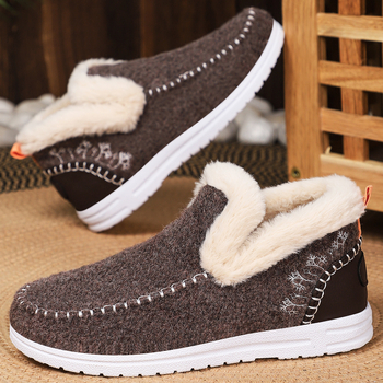 Női téli pamuts cipő, alacsony szárú slip-on csizma plüss béléssel és lapos sarokkal
