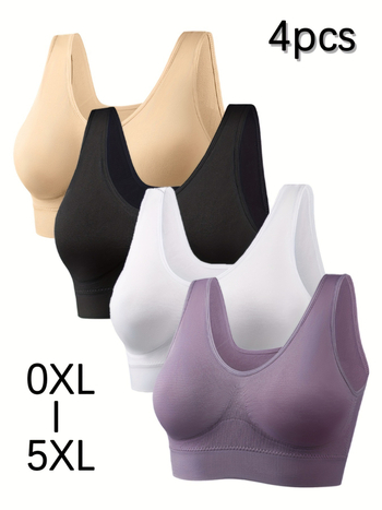 Športová podprsenka s vysokou oporou, bez drôtikov, bez ramienok, s hrubými formovanými košíčkami, 4-dielny set