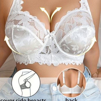 Плюсразмерен дамски сутиен от полиестер: Push-up и повдигане, фиксирани двойни презрамки, закопчаване с три реда отзад, чашка 3/4