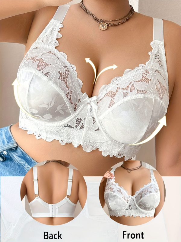 Плюсразмерен дамски сутиен от полиестер: Push-up и повдигане, фиксирани двойни презрамки, закопчаване с три реда отзад, чашка 3/4