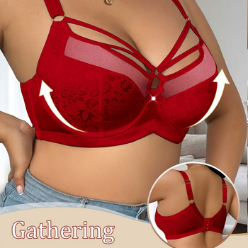 Push-Up сутиен с поддръжка и дантелени предни кръстосани презрамки, ултра тънки оформени чашки, 3/4 чашка