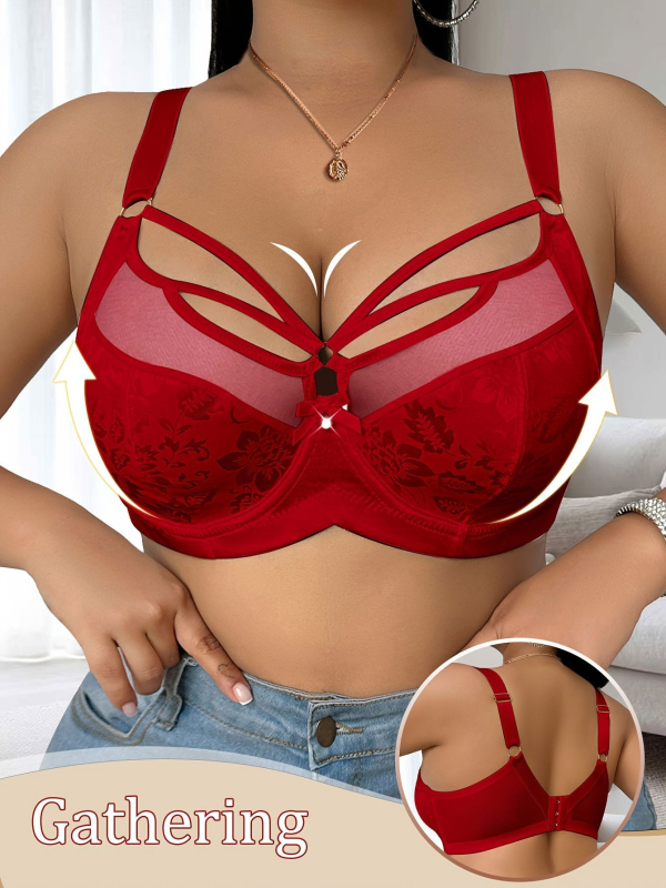 Push-Up сутиен с поддръжка и дантелени предни кръстосани презрамки, ултра тънки оформени чашки, 3/4 чашка