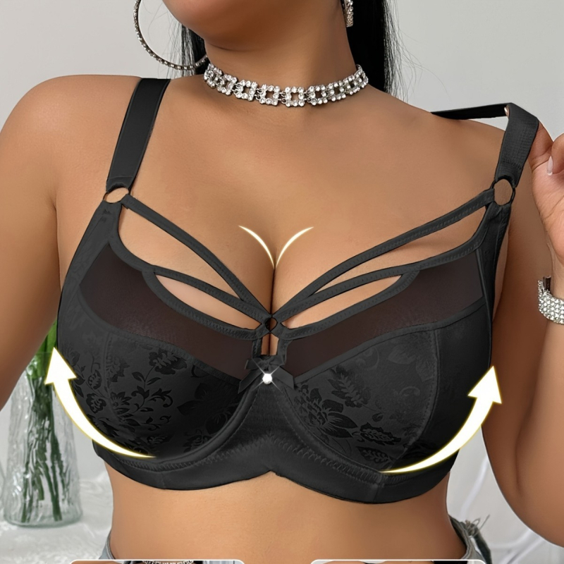 Push-Up сутиен с поддръжка и дантелени предни кръстосани презрамки, ултра тънки оформени чашки, 3/4 чашка