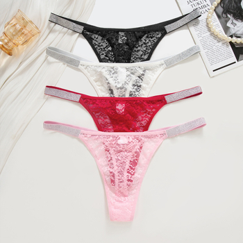 Mežģīņu sieviešu biksītes no neilona, ar ziedu rakstu, zema vidukļa josta, ātri žāvētas