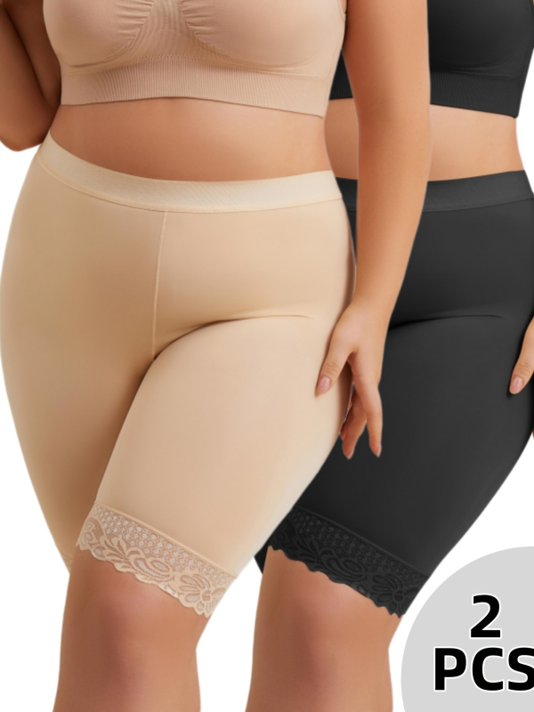 2-частен комплект дамско бельо с висока талия, дантелен кант и дишащ памук