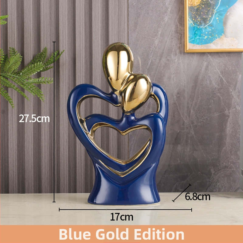 Porcelánová socha: abstraktný pár objímajúci sa - moderný minimalistický, geometrický dizajn