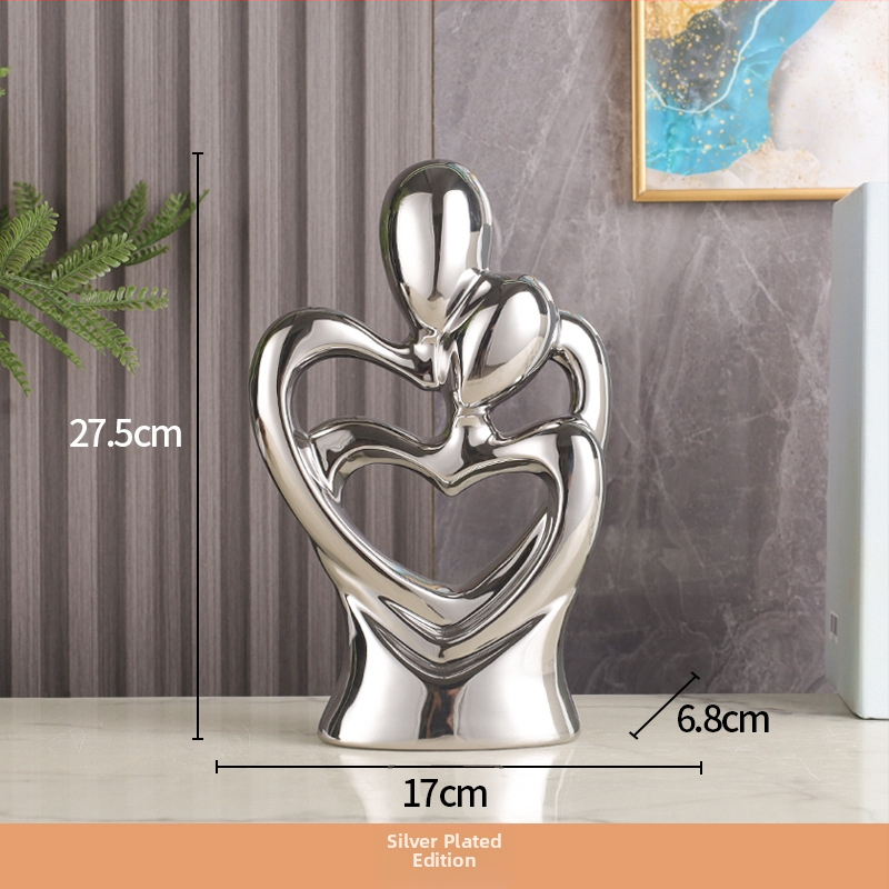 Porcelánová socha: abstraktný pár objímajúci sa - moderný minimalistický, geometrický dizajn