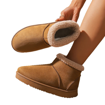 Обувки до глезена за зима, замшеви, без връзки, нехлъзгаща се подметка, среден ток 3–5 см, топла подплата