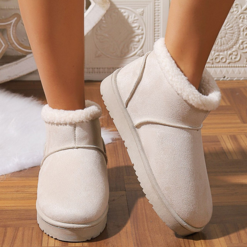 Обувки до глезена за зима, замшеви, без връзки, нехлъзгаща се подметка, среден ток 3–5 см, топла подплата