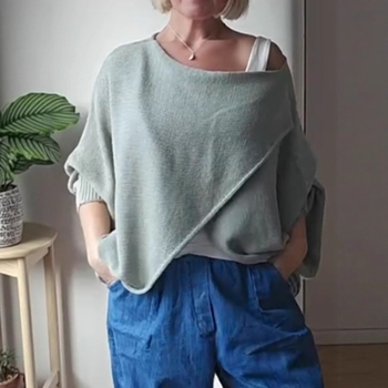 Ženski pulover top od kašmir brushed pletenine, mješavina poliestera i elastana, okrugli izrez, kratki rukavi, standardna duljina, retro stil