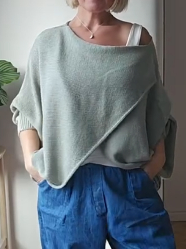 Ženski pulover top od kašmir brushed pletenine, mješavina poliestera i elastana, okrugli izrez, kratki rukavi, standardna duljina, retro stil