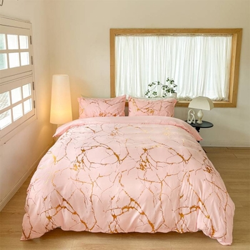 Комплект покривки за завивка, памук-лен, мраморен модел с позлатено щамповане, принт Tie-Dye, три части