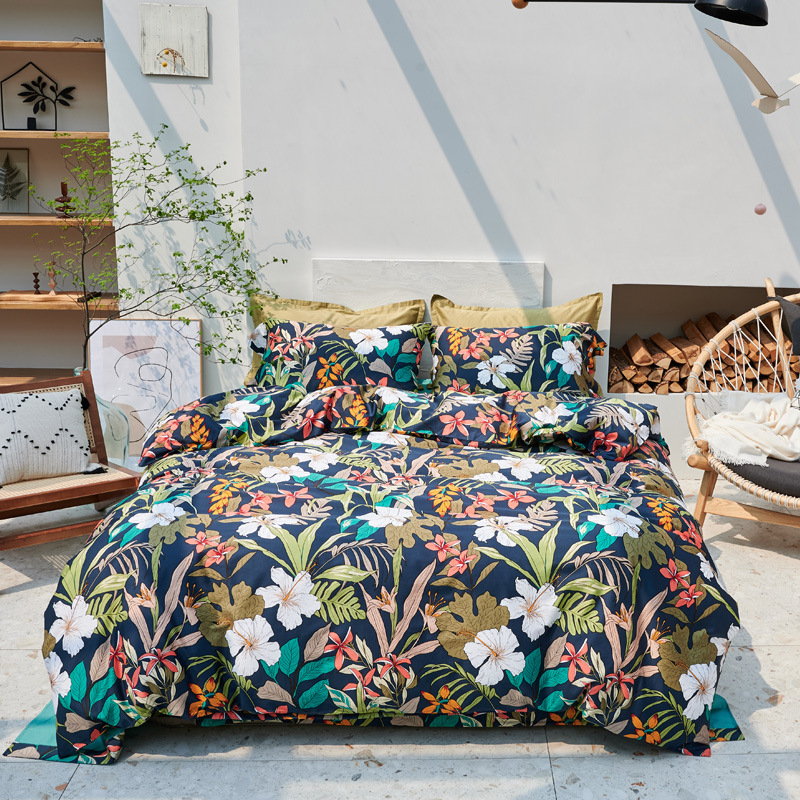 Памучен сатенен спален комплект: американски стил, дълговлакнест памук, покривка за завивка и чаршаф