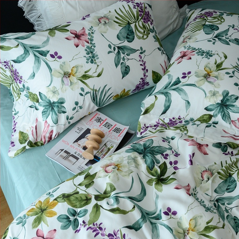 Saténové bavlnené posteľné prádlo: americký štýl, bavlna s dlhými vláknami, povlak na paplón a plachta