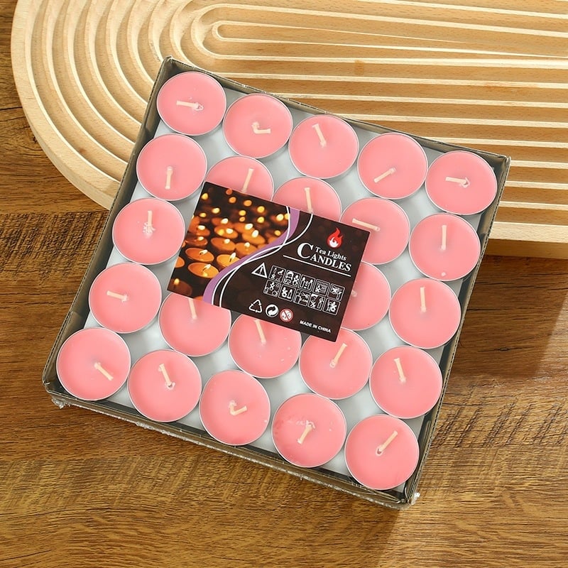 Бездимни чайни восъчни свещи – кръгла форма, парафинов восък, горене 1,5 ч, 100 бр