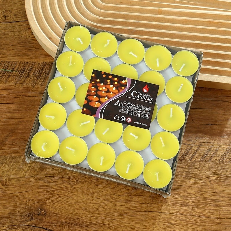 Бездимни чайни восъчни свещи – кръгла форма, парафинов восък, горене 1,5 ч, 100 бр