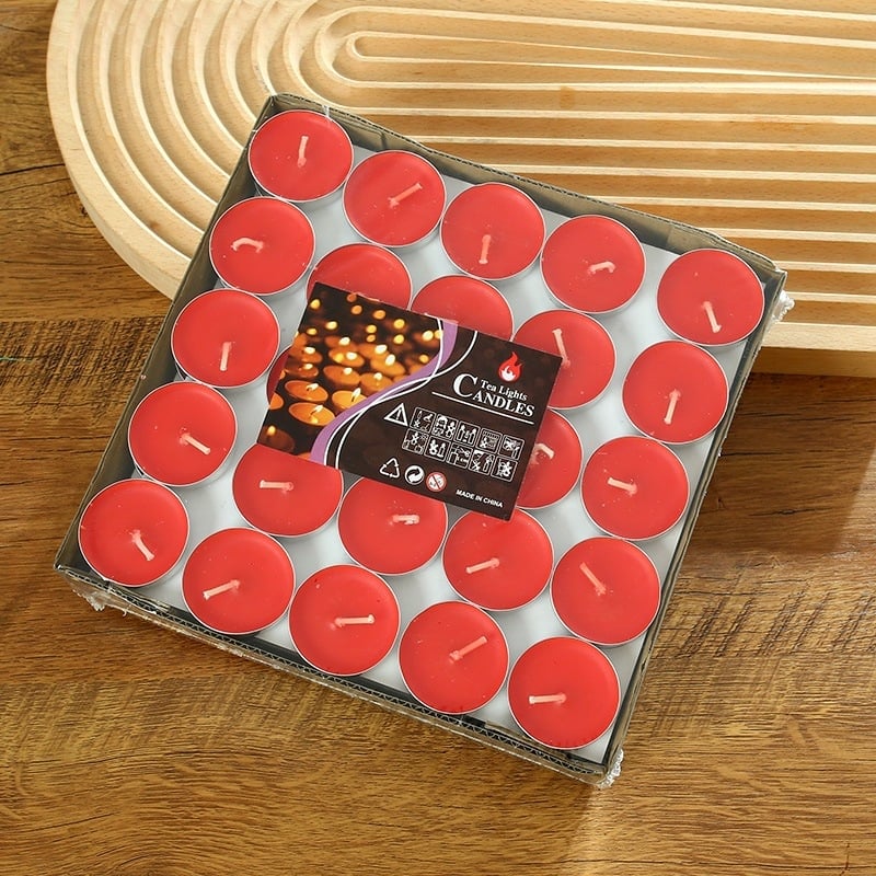 Бездимни чайни восъчни свещи – кръгла форма, парафинов восък, горене 1,5 ч, 100 бр