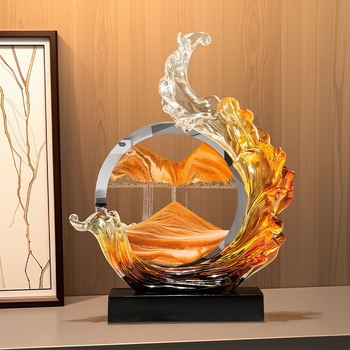 Obraz s tečúcim pieskom - Lion Family, živica, svetlý luxusný štýl, firemný dar