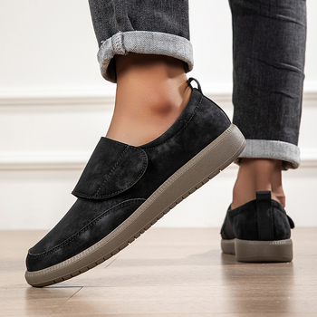 Pánske slip-on loafers z mikrovlákna, zapínanie na Velcro, gumová podrážka, PU vložka, okrúhla špička, jeseň 2025