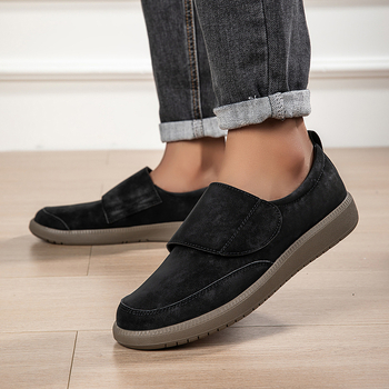 Pánske slip-on loafers z mikrovlákna, zapínanie na Velcro, gumová podrážka, PU vložka, okrúhla špička, jeseň 2025