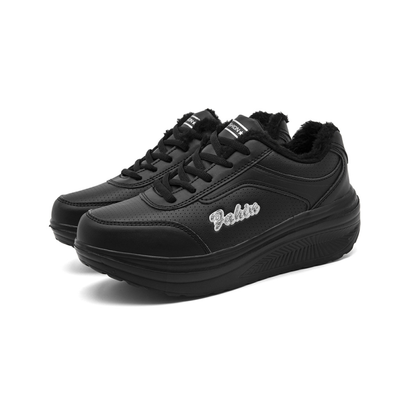 Női meleg otthoni cipő plüss béléssel, kényelmes rock stílusú, felső rész műbőr, EVA talp, PU belső talp, sarok 3–5 cm