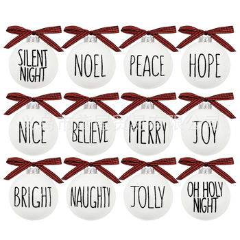 Plastová vianočná guľa ozdoba s mašľou na stromček, 9–12 ks, tlačené, vhodné ako darček