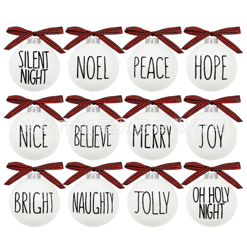 Plastová vianočná guľa ozdoba s mašľou na stromček, 9–12 ks, tlačené, vhodné ako darček