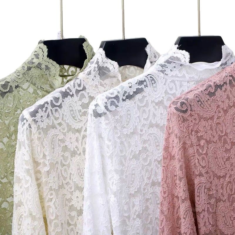 Top z chenille s Spandex, čipka a sieť, okrúhly výstrih, princezné rukávy, pulóver