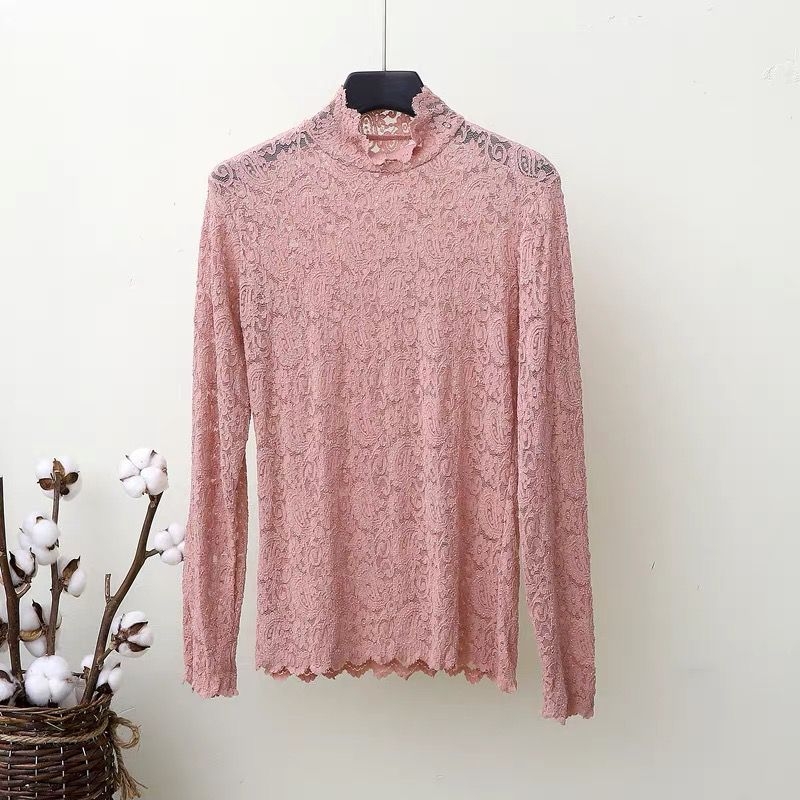 Top z chenille s Spandex, čipka a sieť, okrúhly výstrih, princezné rukávy, pulóver