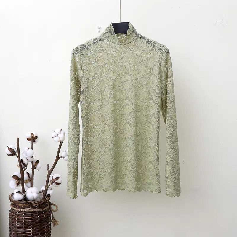 Top z chenille s Spandex, čipka a sieť, okrúhly výstrih, princezné rukávy, pulóver