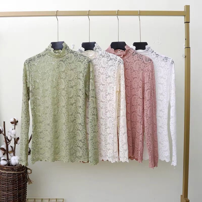 Top z chenille s Spandex, čipka a sieť, okrúhly výstrih, princezné rukávy, pulóver