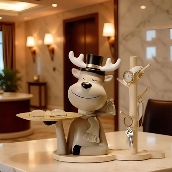 Kulcstartó tál szarvas motívummal, gyantából készült dísztárgy a bejárathoz