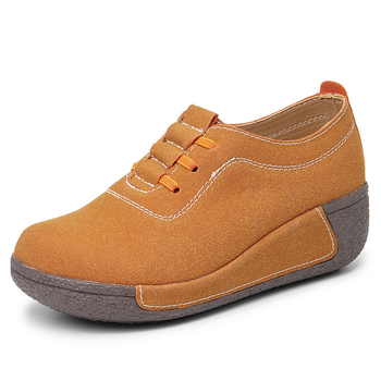 Γυναικεία παπούτσια από γνήσιο δέρμα, στρογγυλή μύτη, δύο στρώσεις δέρματος αγελάδας, μεσαίο ύψος επάνω, κορδόνια μπροστά, μονόχρωμα