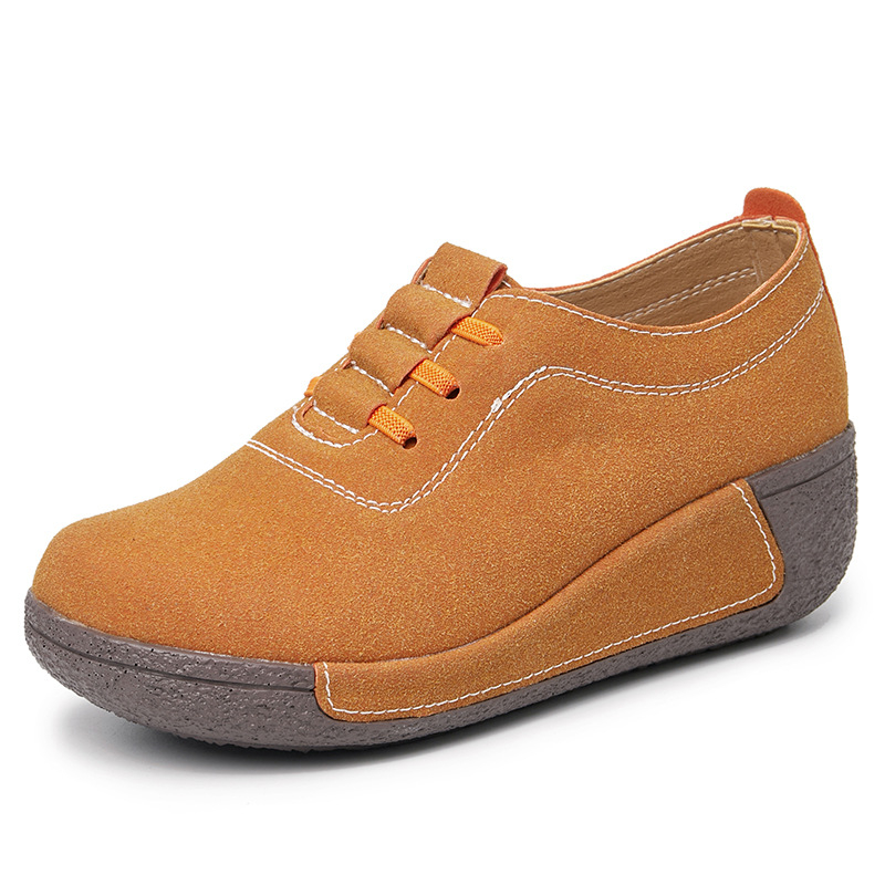 Γυναικεία παπούτσια από γνήσιο δέρμα, στρογγυλή μύτη, δύο στρώσεις δέρματος αγελάδας, μεσαίο ύψος επάνω, κορδόνια μπροστά, μονόχρωμα