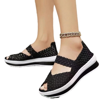 Suaugusiųjų sportiniai sandalai, viršutinė medžiaga iš audinio, EVA padas, piršto forma kaip žuvies burna, klininis kulnas, pado storis 3–5 cm