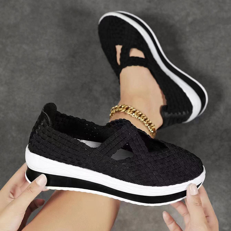 Suaugusiųjų sportiniai sandalai, viršutinė medžiaga iš audinio, EVA padas, piršto forma kaip žuvies burna, klininis kulnas, pado storis 3–5 cm