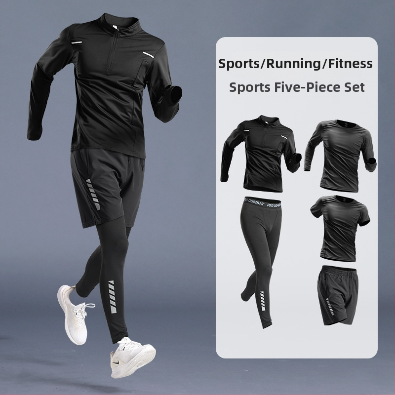 Pánska športová súprava – rýchloschnúci materiál, zmes polyestera – na beh, posilňovanie a jazdu na bicykli, vhodná pre zimu, jar a jeseň