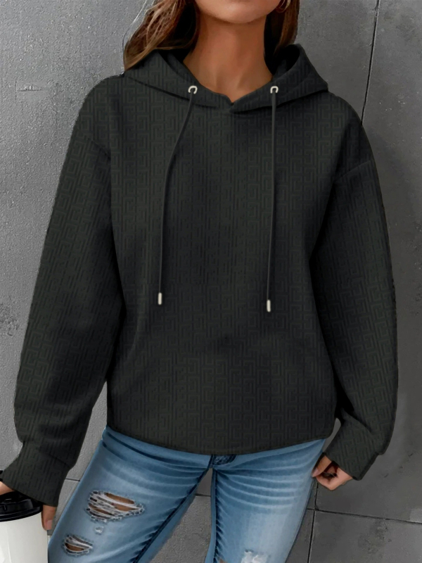 Poliészteres pulóver húzózsinórral a nyaknál, környakú, raglán hosszú ujjú, laza szabású, könnyű anyag