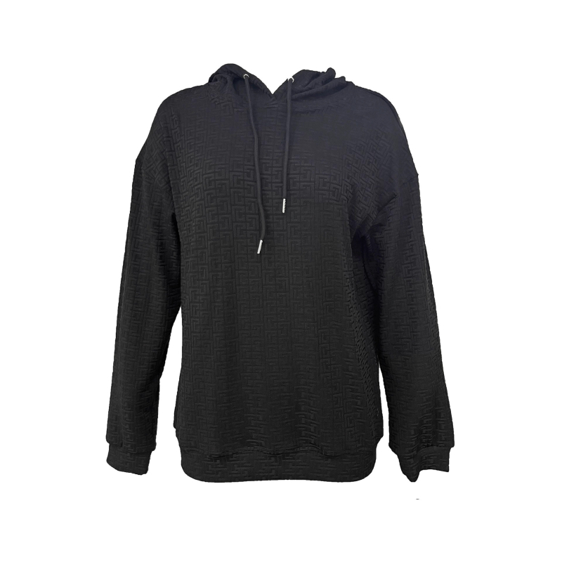 Poliészteres pulóver húzózsinórral a nyaknál, környakú, raglán hosszú ujjú, laza szabású, könnyű anyag