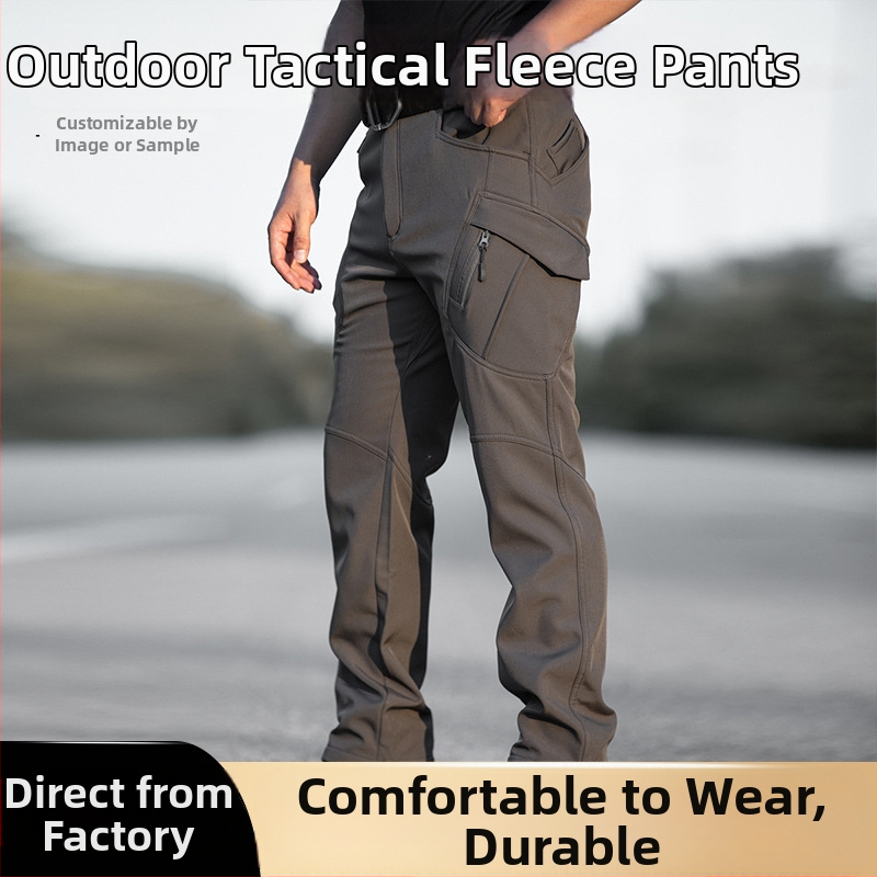 Outdoor taktické nohavice s fleecovou podšívkou, jednofarebné, zima-jeseň, pre mužov; materiál: kompozitný fleece; funkcia: teplo