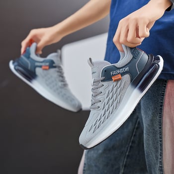 Pantofi sport bărbați, plasă respirabilă, amortizare cu aer, talpă cauciuc, șireturi