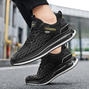 Pantofi sport bărbați, plasă respirabilă, amortizare cu aer, talpă cauciuc, șireturi