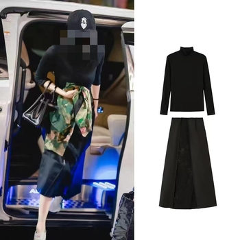 Costum fustă pentru femei din bumbac, stil retro, mâneci lungi, fustă lungă, primăvara 2025