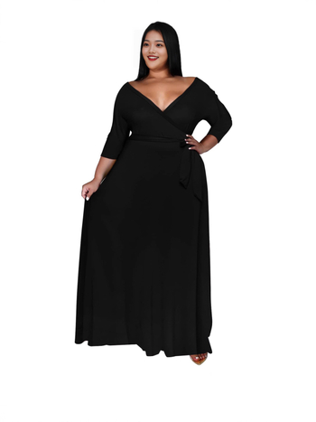 V-nyakú maxi ruha övvel a derekán, patchwork részlettel, oversize swing siluett, rugalmas poliészter-spandex keverék